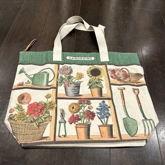 Cavallini & Co., "Gardening" Heavyweight Cotton Canvas Tote / Shopping Bag Large